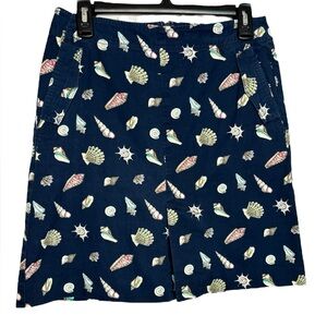 Talbots Women’s Skirt Navy Blue Sea Shell Print Size 4 Nautical Pockets